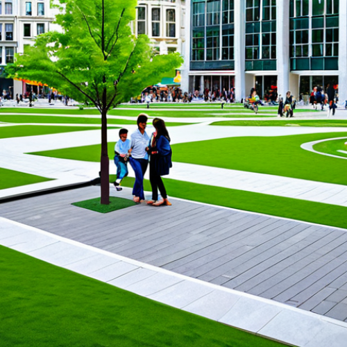 Revitalized Public Space**

"A vibrant public square in a smart city, featuring lush greenery, families enjoying recreational activities, and modern art installations, fully clothed people, modest attire, safe for work, appropriate content, perfect anatomy, correct proportions, high-resolution, professional photography, family-friendly atmosphere."

**