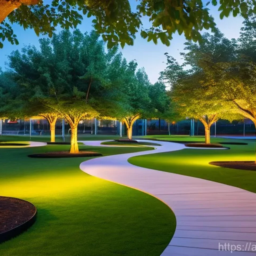 스마트시티에서의 공공 공간 디자인 - A serene and vibrant smart public park, designed for all ages. Diverse individuals and families, inc...