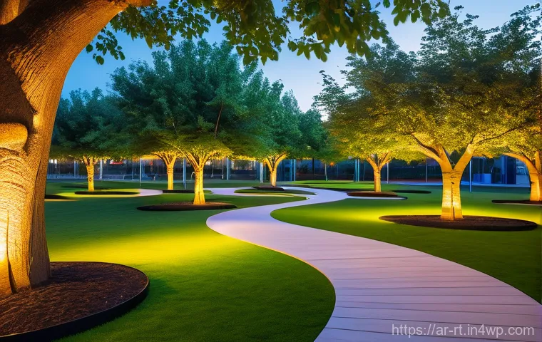 스마트시티에서의 공공 공간 디자인 - A serene and vibrant smart public park, designed for all ages. Diverse individuals and families, inc...