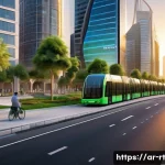 스마트시티 디자인과 자원 회수 기술 - A futuristic smart cityscape in an Arab metropolis at sunset, showcasing integrated infrastructure w...