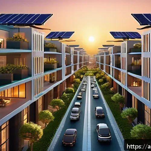 스마트시티 디자인과 시민의 삶의 질 향상 - A futuristic smart city neighborhood at sunset in the Middle East, showcasing advanced smart grids w...