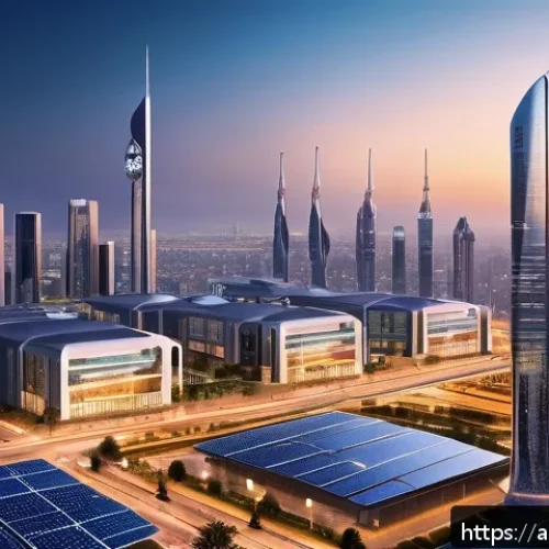 스마트시티 디자인의 정책적 지원 방안 - A futuristic smart cityscape at dusk in an Arabic metropolitan setting, featuring advanced 5G commun...